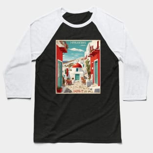 Mykonos Greece Tourism Vintage Poster Baseball T-Shirt